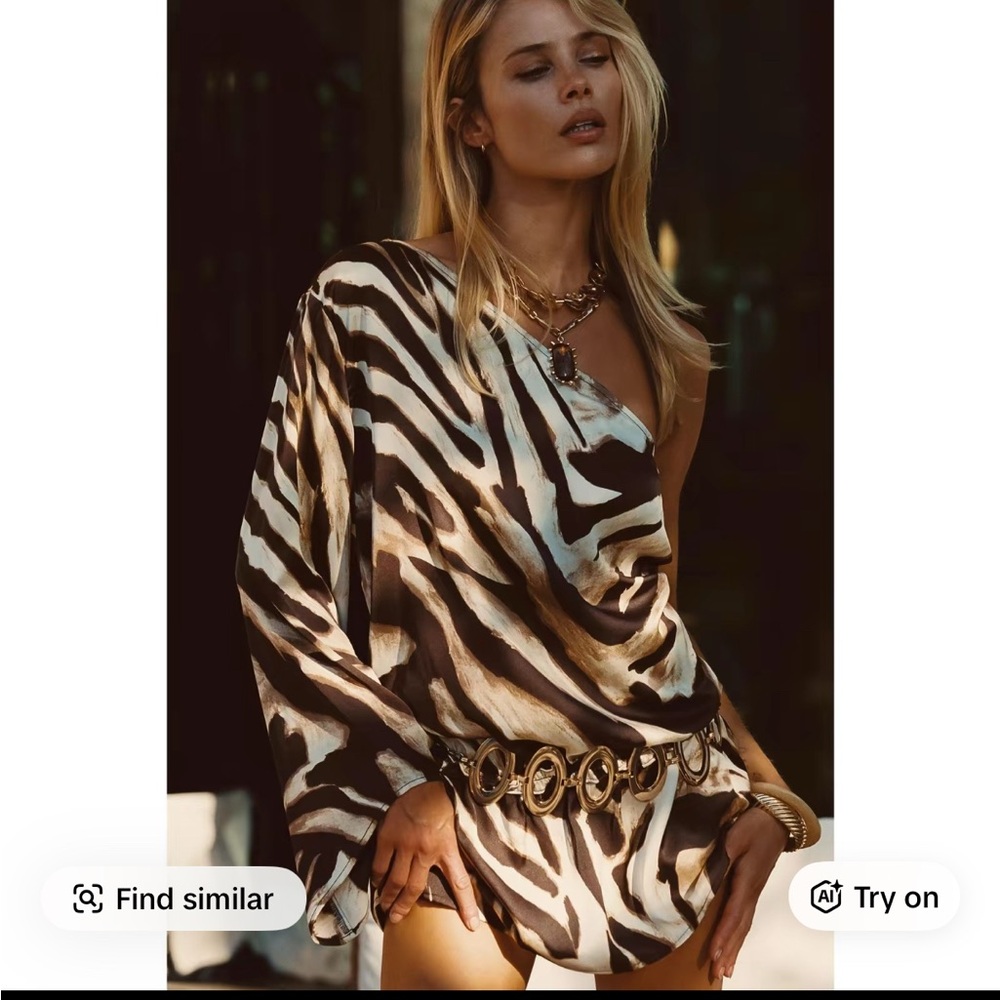 12th Tribe Zebra Print One-Shoulder Dress